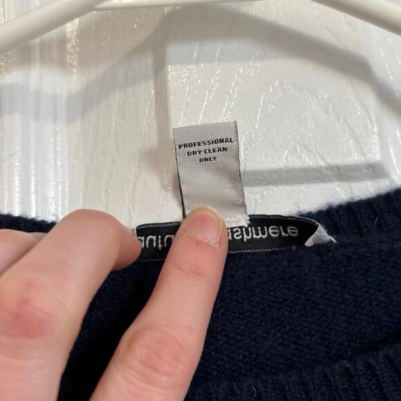 Autumn Cashmere 100% Cashmere Navy Blue Sweater with Black Lace Trim XS - Picture 6 of 7